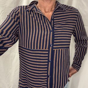 Dr2 Silk Feel Striped Long Blouse